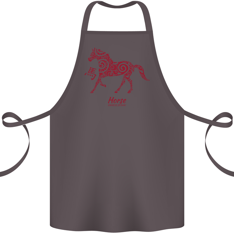 Chinese Zodiac Shengxiao Year of the Horse Cotton Apron 100% Organic Dark Grey