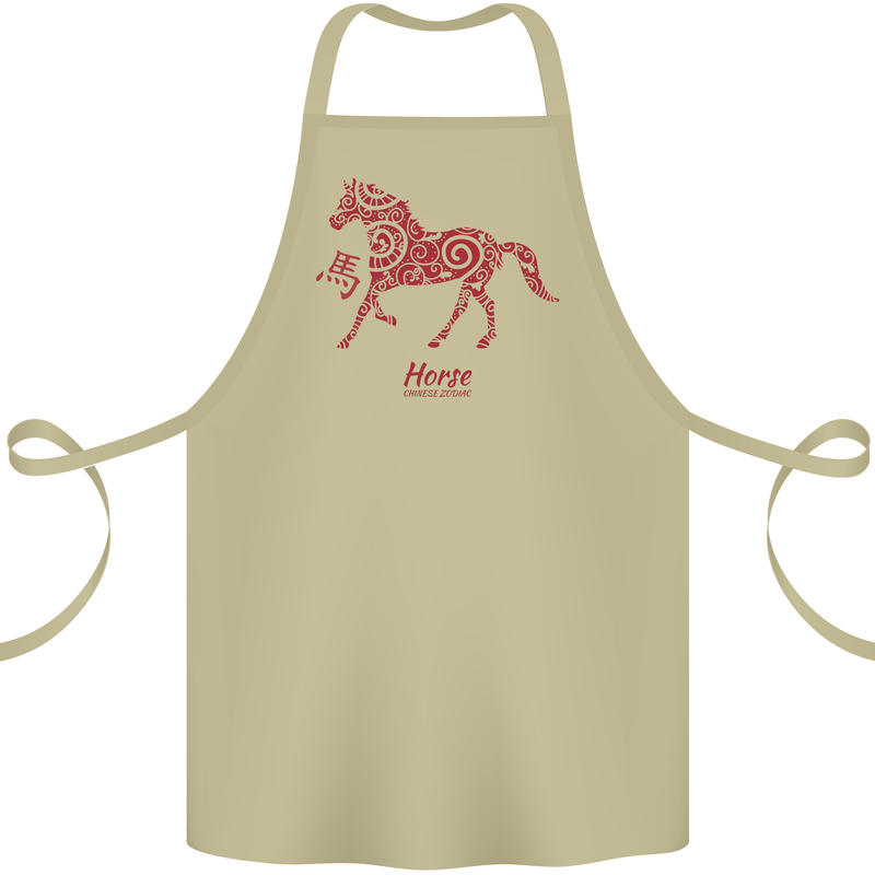 Chinese Zodiac Shengxiao Year of the Horse Cotton Apron 100% Organic Khaki