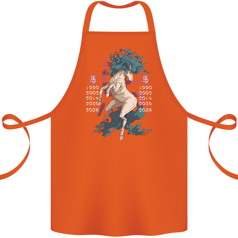 Chinese Zodiac Shengxiao Year of the Horse Cotton Apron 100% Organic Orange