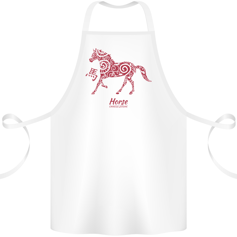 Chinese Zodiac Shengxiao Year of the Horse Cotton Apron 100% Organic White