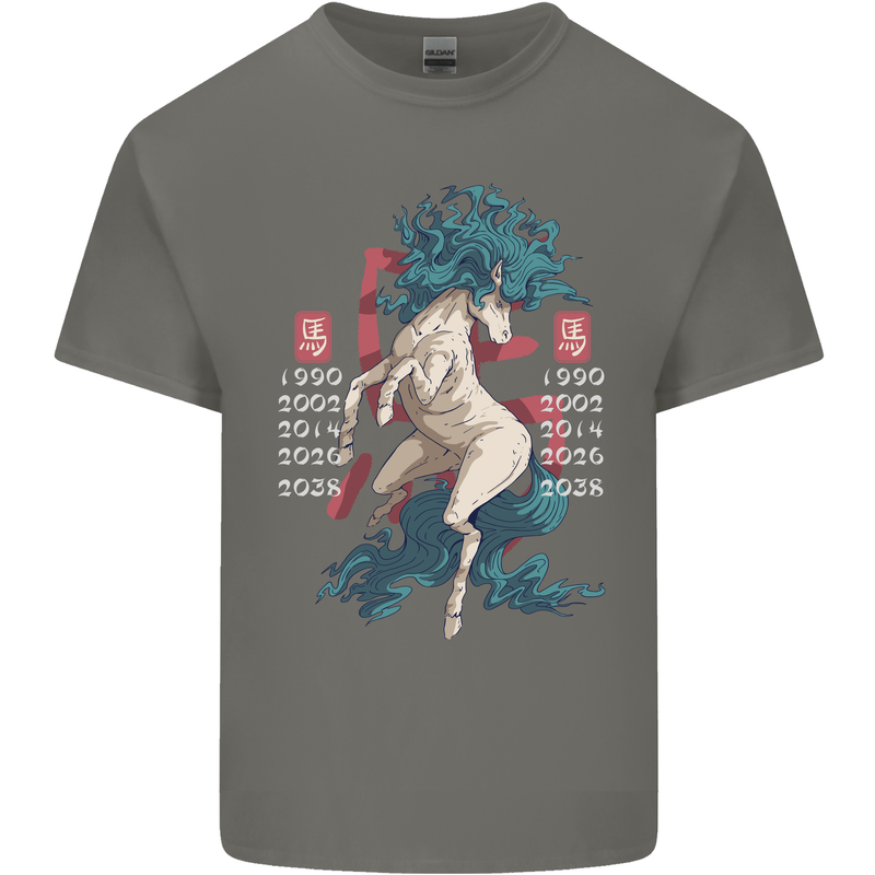 Chinese Zodiac Shengxiao Year of the Horse Mens Cotton T-Shirt Tee Top Charcoal