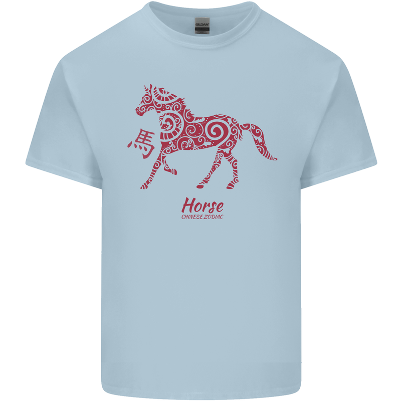 Chinese Zodiac Shengxiao Year of the Horse Mens Cotton T-Shirt Tee Top Light Blue