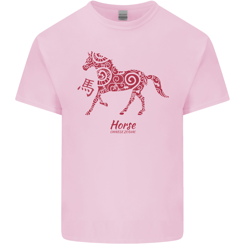 Chinese Zodiac Shengxiao Year of the Horse Mens Cotton T-Shirt Tee Top Light Pink
