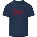 Chinese Zodiac Shengxiao Year of the Horse Mens Cotton T-Shirt Tee Top Navy Blue