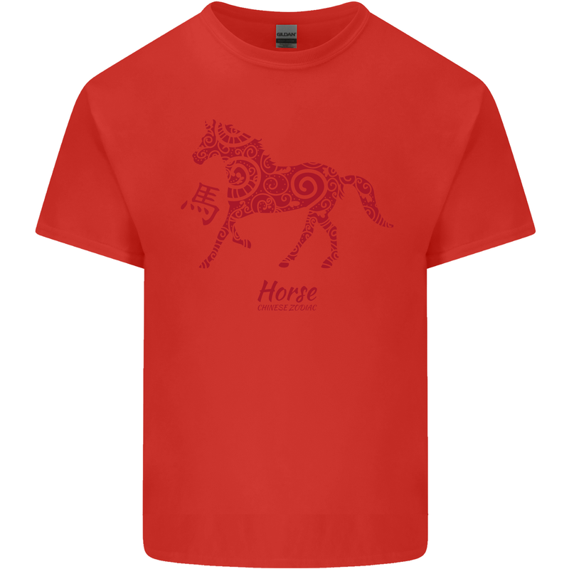Chinese Zodiac Shengxiao Year of the Horse Mens Cotton T-Shirt Tee Top Red