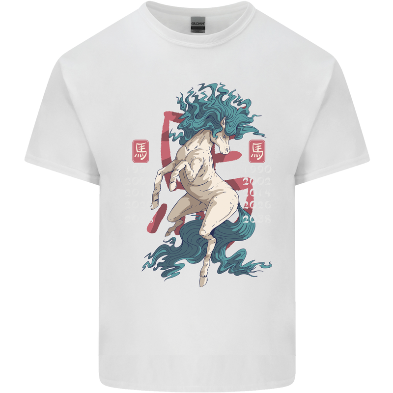 Chinese Zodiac Shengxiao Year of the Horse Mens Cotton T-Shirt Tee Top White