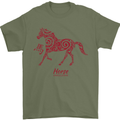 Chinese Zodiac Shengxiao Year of the Horse Mens T-Shirt Cotton Gildan Military Green