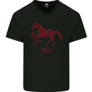 Chinese Zodiac Shengxiao Year of the Horse Mens V-Neck Cotton T-Shirt Black