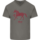 Chinese Zodiac Shengxiao Year of the Horse Mens V-Neck Cotton T-Shirt Charcoal