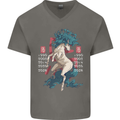 Chinese Zodiac Shengxiao Year of the Horse Mens V-Neck Cotton T-Shirt Charcoal
