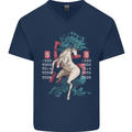 Chinese Zodiac Shengxiao Year of the Horse Mens V-Neck Cotton T-Shirt Navy Blue