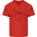Chinese Zodiac Shengxiao Year of the Horse Mens V-Neck Cotton T-Shirt Red