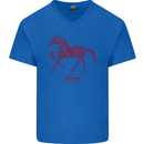 Chinese Zodiac Shengxiao Year of the Horse Mens V-Neck Cotton T-Shirt Royal Blue