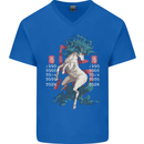 Chinese Zodiac Shengxiao Year of the Horse Mens V-Neck Cotton T-Shirt Royal Blue