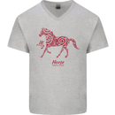 Chinese Zodiac Shengxiao Year of the Horse Mens V-Neck Cotton T-Shirt Sports Grey