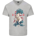 Chinese Zodiac Shengxiao Year of the Horse Mens V-Neck Cotton T-Shirt Sports Grey