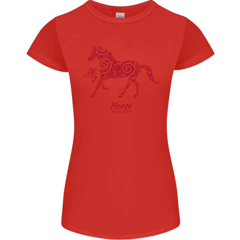 Chinese Zodiac Shengxiao Year of the Horse Womens Petite Cut T-Shirt Red