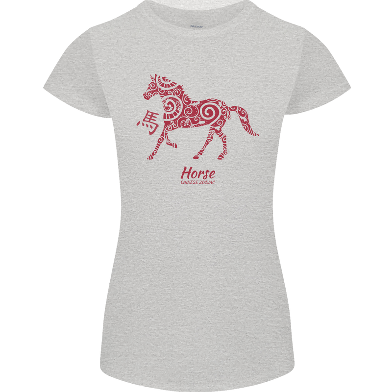 Chinese Zodiac Shengxiao Year of the Horse Womens Petite Cut T-Shirt Sports Grey