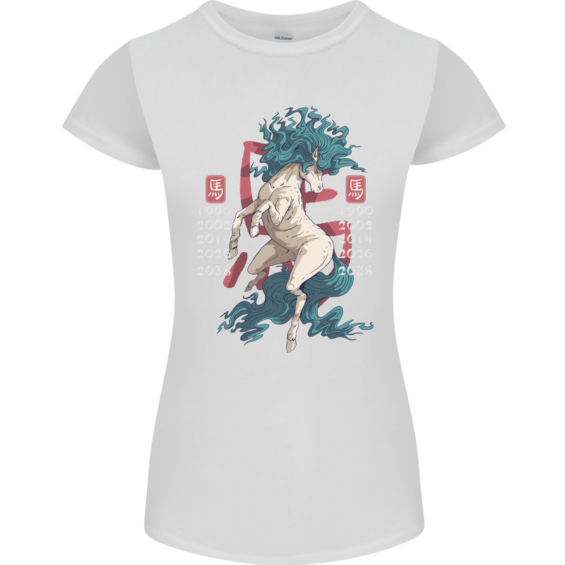 Chinese Zodiac Shengxiao Year of the Horse Womens Petite Cut T-Shirt White