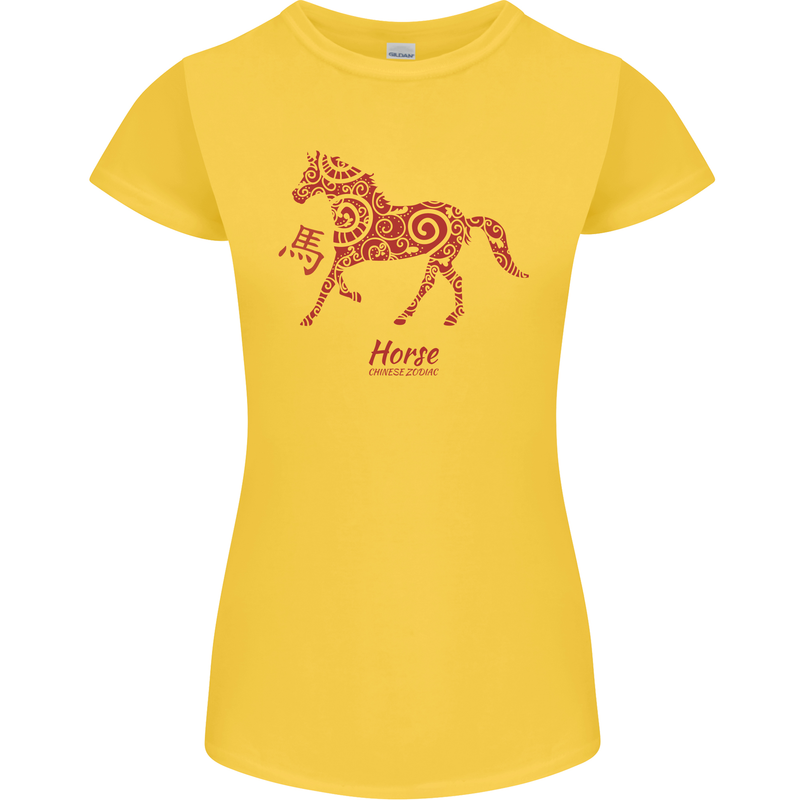 Chinese Zodiac Shengxiao Year of the Horse Womens Petite Cut T-Shirt Yellow