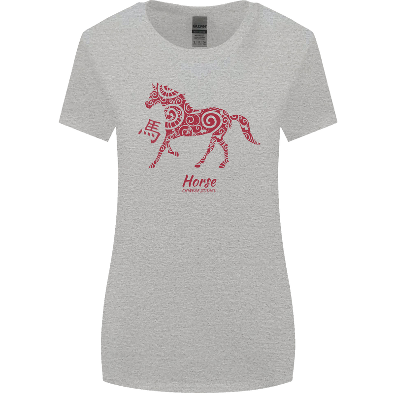 Chinese Zodiac Shengxiao Year of the Horse Womens Wider Cut T-Shirt Sports Grey