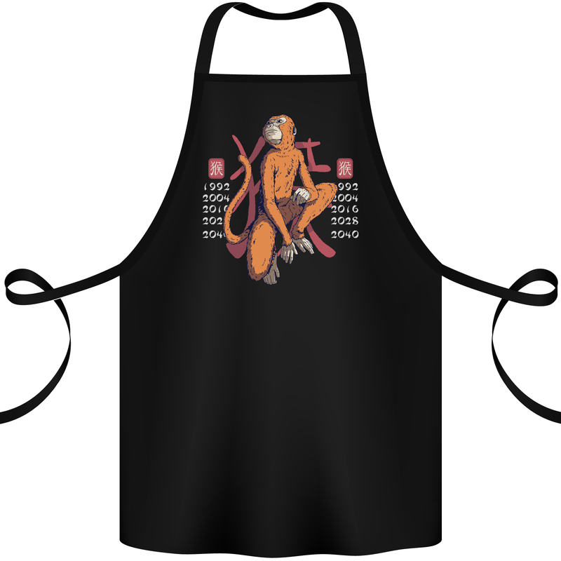 Chinese Zodiac Shengxiao Year of the Monkey Cotton Apron 100% Organic Black