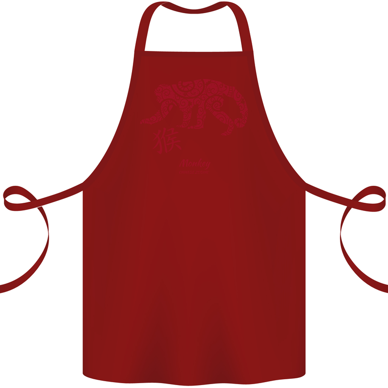 Chinese Zodiac Shengxiao Year of the Monkey Cotton Apron 100% Organic Maroon
