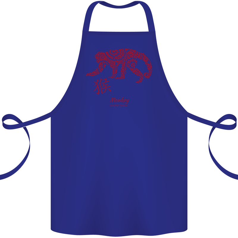 Chinese Zodiac Shengxiao Year of the Monkey Cotton Apron 100% Organic Royal Blue