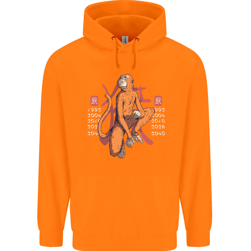 Chinese Zodiac Shengxiao Year of the Monkey Mens 80% Cotton Hoodie Orange