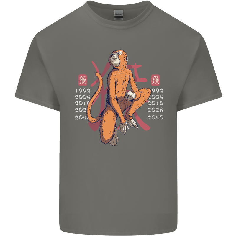 Chinese Zodiac Shengxiao Year of the Monkey Mens Cotton T-Shirt Tee Top Charcoal