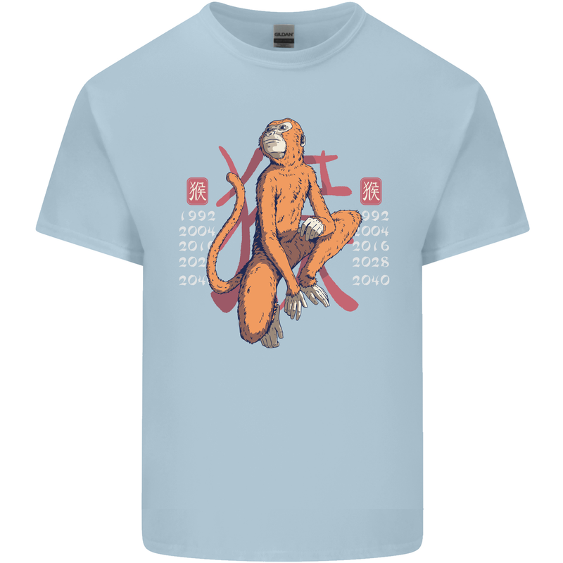 Chinese Zodiac Shengxiao Year of the Monkey Mens Cotton T-Shirt Tee Top Light Blue