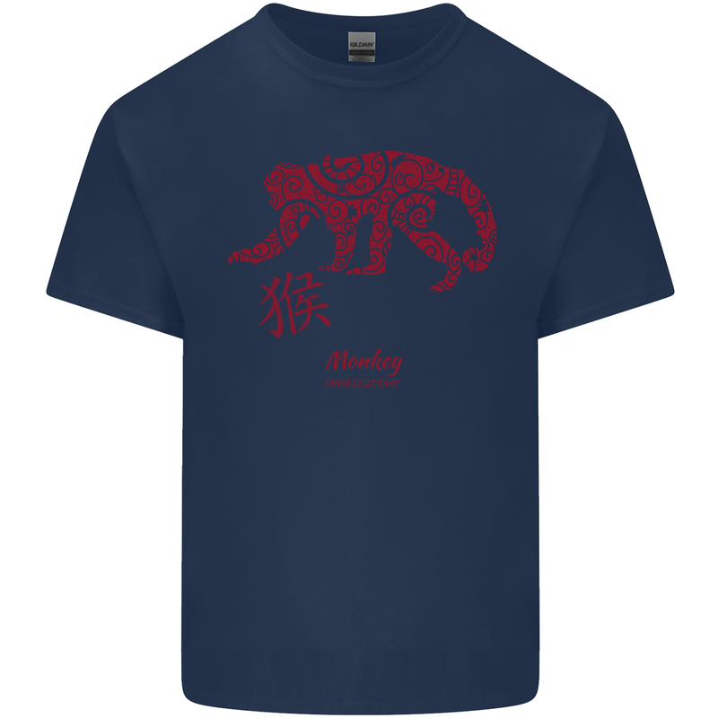 Chinese Zodiac Shengxiao Year of the Monkey Mens Cotton T-Shirt Tee Top Navy Blue