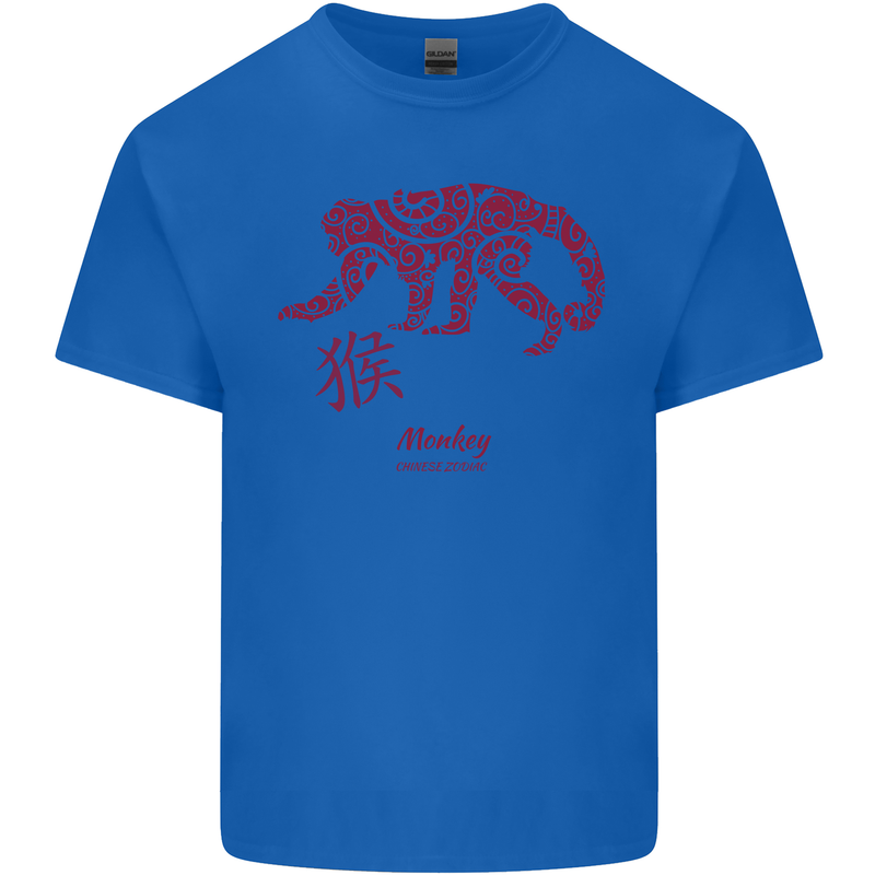 Chinese Zodiac Shengxiao Year of the Monkey Mens Cotton T-Shirt Tee Top Royal Blue