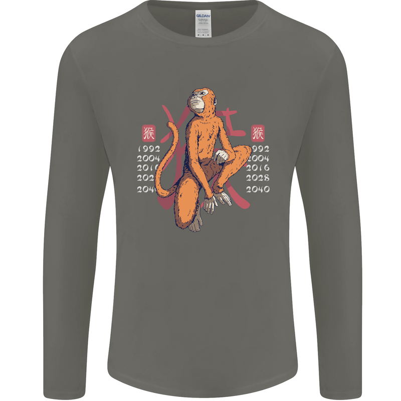 Chinese Zodiac Shengxiao Year of the Monkey Mens Long Sleeve T-Shirt Charcoal