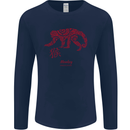 Chinese Zodiac Shengxiao Year of the Monkey Mens Long Sleeve T-Shirt Navy Blue