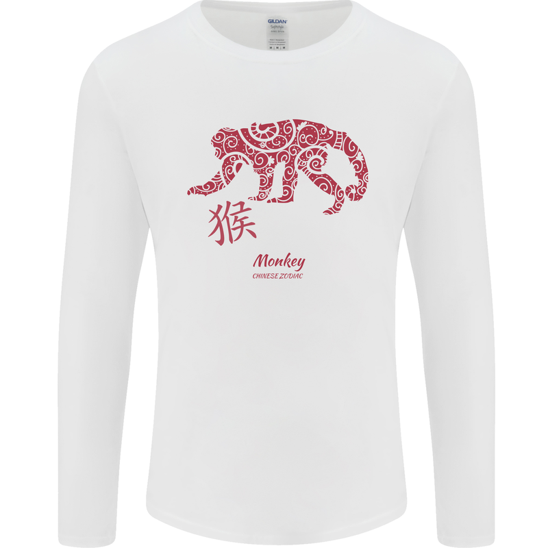 Chinese Zodiac Shengxiao Year of the Monkey Mens Long Sleeve T-Shirt White