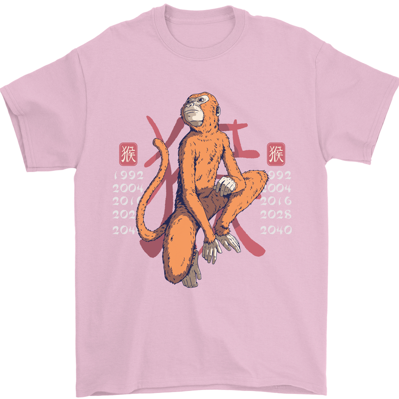 Chinese Zodiac Shengxiao Year of the Monkey Mens T-Shirt Cotton Gildan Light Pink