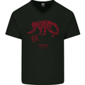 Chinese Zodiac Shengxiao Year of the Monkey Mens V-Neck Cotton T-Shirt Black