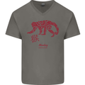 Chinese Zodiac Shengxiao Year of the Monkey Mens V-Neck Cotton T-Shirt Charcoal