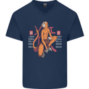 Chinese Zodiac Shengxiao Year of the Monkey Mens V-Neck Cotton T-Shirt Navy Blue