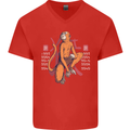 Chinese Zodiac Shengxiao Year of the Monkey Mens V-Neck Cotton T-Shirt Red