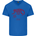 Chinese Zodiac Shengxiao Year of the Monkey Mens V-Neck Cotton T-Shirt Royal Blue