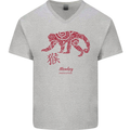 Chinese Zodiac Shengxiao Year of the Monkey Mens V-Neck Cotton T-Shirt Sports Grey