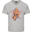 Chinese Zodiac Shengxiao Year of the Monkey Mens V-Neck Cotton T-Shirt Sports Grey