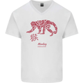 Chinese Zodiac Shengxiao Year of the Monkey Mens V-Neck Cotton T-Shirt White