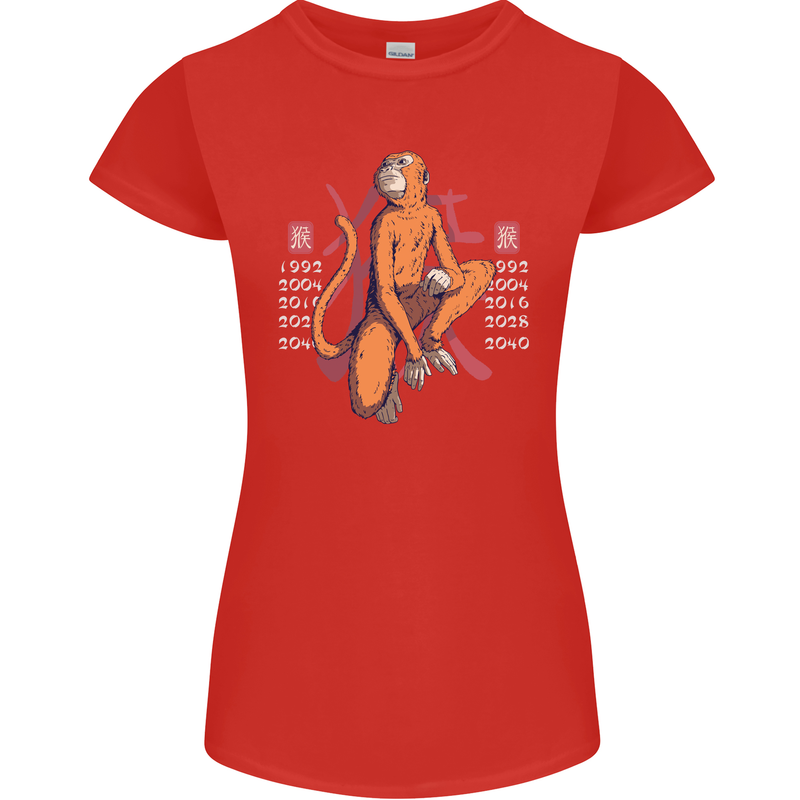 Chinese Zodiac Shengxiao Year of the Monkey Womens Petite Cut T-Shirt Red