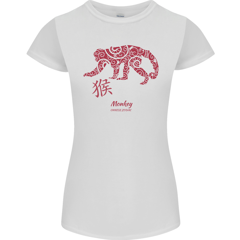 Chinese Zodiac Shengxiao Year of the Monkey Womens Petite Cut T-Shirt White
