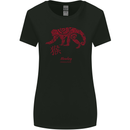 Chinese Zodiac Shengxiao Year of the Monkey Womens Wider Cut T-Shirt Black