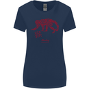 Chinese Zodiac Shengxiao Year of the Monkey Womens Wider Cut T-Shirt Navy Blue
