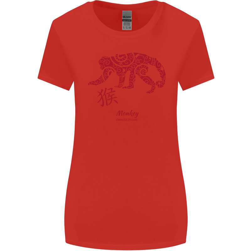 Chinese Zodiac Shengxiao Year of the Monkey Womens Wider Cut T-Shirt Red